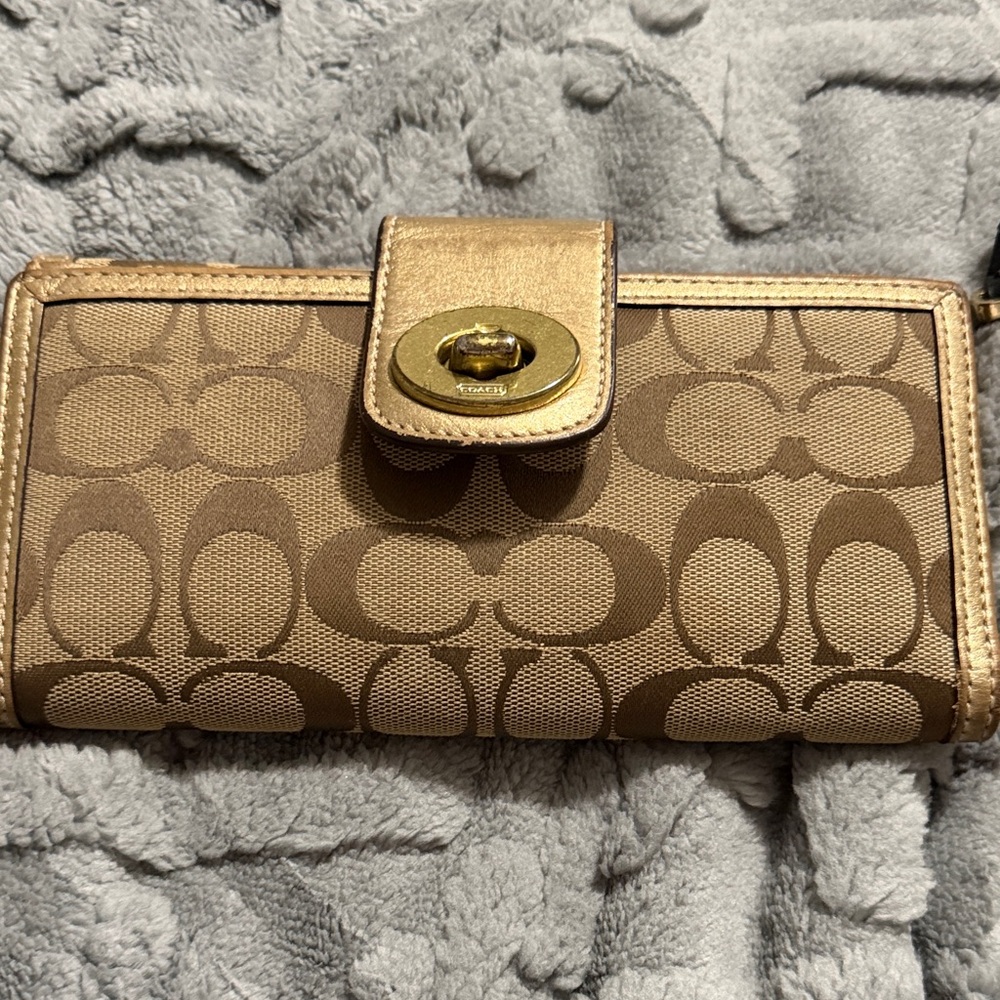 Coach Tan and Gold Signature Wallet
